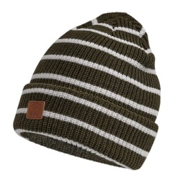 Clape Slouchy Cuff Toboggan Cap Warm Ribbed Knit Stretch Skull Cap Outdoor Daily Beanie Hat with Striped Design, Light Green