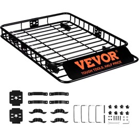VEVOR Roof Rack Cargo Basket, 46" x 36" x 4.5" Rooftop Cargo Carrier, Heavy-Duty 200 LBS Capacity Universal Roof Rack Basket, Luggage Holder for SUV, Truck, Vehicle