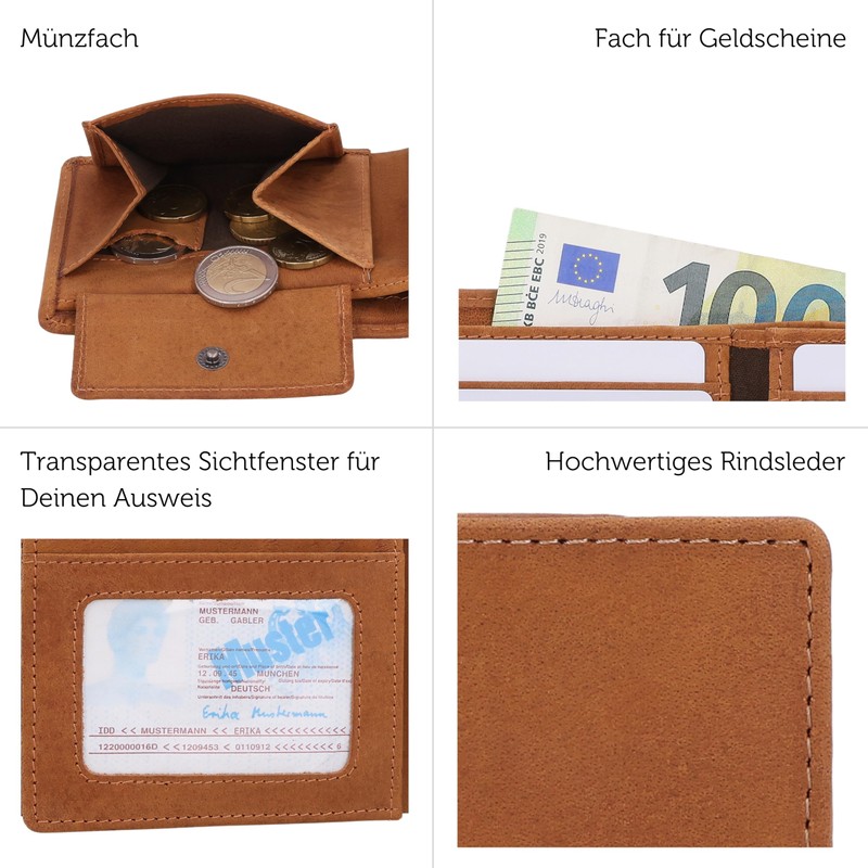 Gusti Leder Foster Men's Wallet, Genuine Leather Wallet with Coin