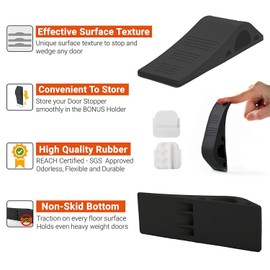 Timotech Tope de Puerta, Incluye Soportes Gratis/Cuña para Puerta Minimalista de Alta Calidad, Protectores de Pared Aptos para Cualquier Tipo de Superficie. (Negro, 3)