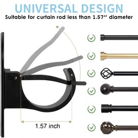 No Drill Curtain Rod Holder Hangers - Self Adhesive Curtain Rod Hook - Upgrade Large No Drilling Plastic Curtain Rod Brackets Renter Friendly Curtain Rod Hanger (8PCS Black)