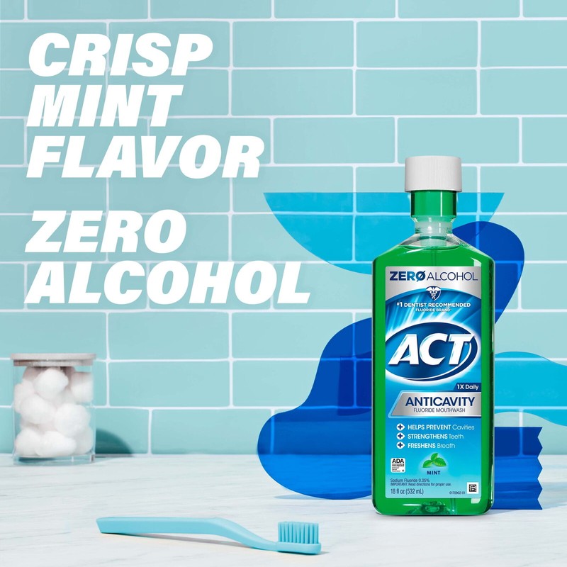 ACT Anticavity Fluoride Mouthwash With Zero Alcohol, Mint, 18 fl.