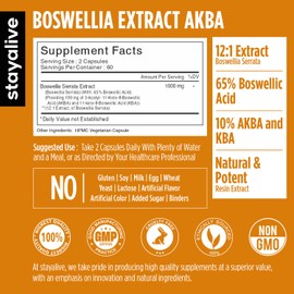 STAY ALIVE STAY ALIVE Boswellia Serrata Extract Capsules 1000mg with AKBA and 65% Boswellic Acid, 12:1 Resin Extract Powder, 120 Count for 2-Month Supply, Non-GMO and Gluten-Free Boswellia Supplement