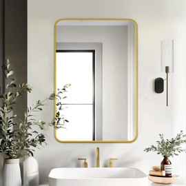 Delma Bathroom Mirror, Black Framed Bathroom Mirror for Over Sink, High-Definition Vanity Mirror, Versatile Mirror for Bathroom, Hangs Horizontally or Vertically(30x20, Gold)