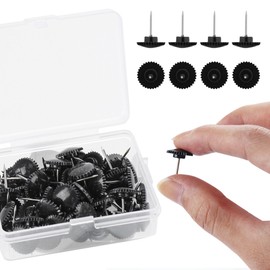 Push Pins, Pack of 50 Black Drawing Pins, Length 11 mm Pin Board Pins with Storage Box, Gear-shaped Thumbtacks Plastic for Wall Hangings, Push Pins for Cards, Posters, Photos