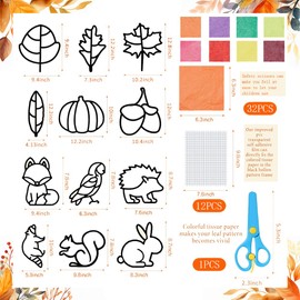TOPRUNYI Autumn Crafts Children, Pack of 12 Autumn Crafts for Children, DIY Window Decoration, Autumn Crafts, Autumn Crafts for Children from 3 + Years, Craft Set Autumn Children for Autumn,