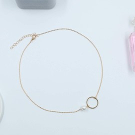 TseenYi Golden Round Pearl Pendant Necklace Small Beads Short Karma Clavicle Necklace Jewelry for Women and Girls (Gold)