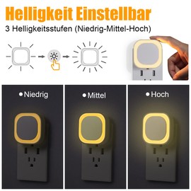 YUNLEX Night Lights, Set of 2, 3-Level Adjustable Night Lights with Twilight Sensor, Indirect Light, Automatic Socket Light for Baby, Nursery, Bedroom, Hallway, Stairs, Warm White