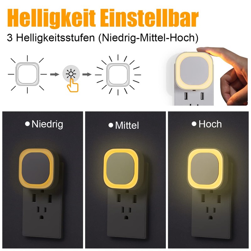 YUNLEX Night Lights, Set of 2, 3-Level Adjustable Night Lights