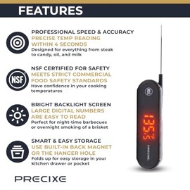 NSF Digital Meat Thermometer | Instant Read Folding Probe | Backlit LCD for Grill, Kitchen, Candy, Food Safety