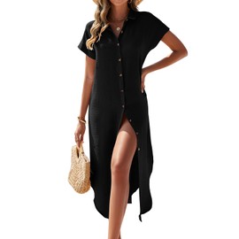 Uvog Beach Cover Ups for Women Long Button Down Kimono Swim Bathing Suit Cover Ups Black XL