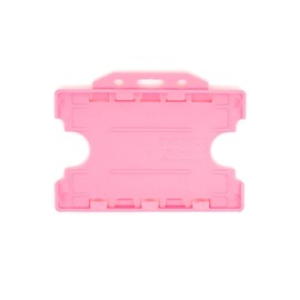 ALG ID Cards® Pink Double Sided/Dual Sided Rigid Pink ID Identity Card Pass Badge Holder for Neck Lanyard (Landscape/Horizontal) - Made in Britain from Recycled Plastic