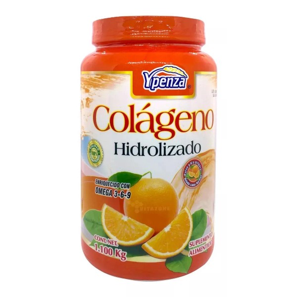 Suplemento en polvo Ypenza Colágeno Hidrolizado sabor naranja en botella