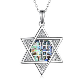 qielizhu Jerusalem Cross Necklace 925 Sterling Silver Star of David Necklace for Women Abalone Shell Religious Jewelry Gifts for Mother's Day