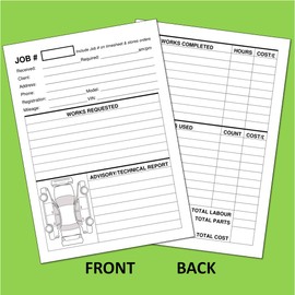 Repair Job Cards x100 Garage Workshop Job Time Sheet Pad Works Cards MOT 100 Sheets Two Sided with Car Image