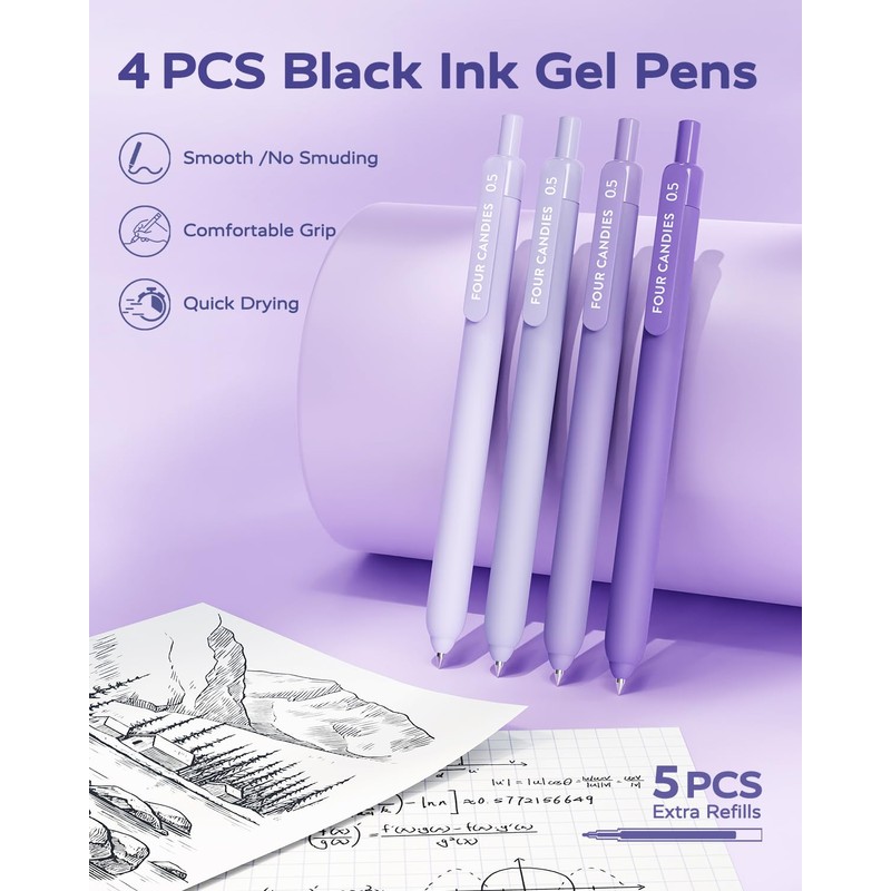 Four Candies Purple Stationery Set Gel Ink Pens, Correction Tape,
