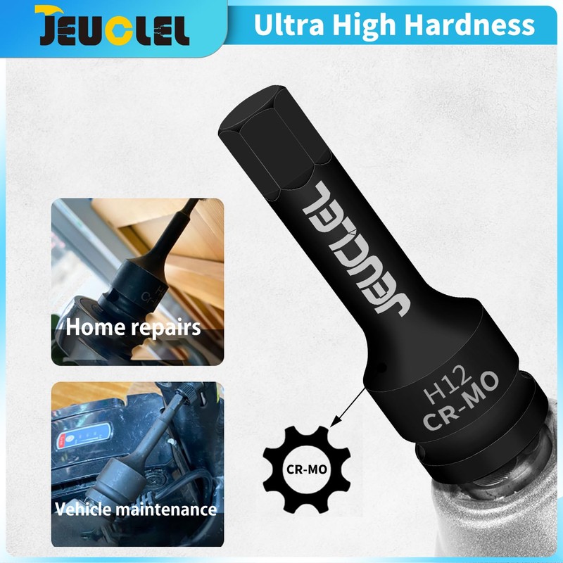 JEUCLEL 12mm Hex Impact Bit Socket, H8 1/2-Inch Impact Drive