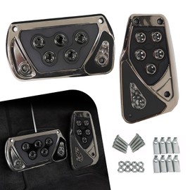 Anyhut 2 PCS Anti-slip Pedal Covers, No Drilling Brake Pedal and Accelerator Pad Covers, Aluminum Alloy Car Pedals, Universal for Automatic Cars (Black)
