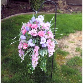 Silk Florals & Frills 23 inch Long Grave Hanging Basket with Pink Wisteria, Pink Wisteria Planter Basket, Cemetery Hanging Planter