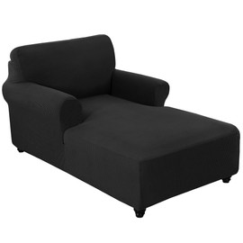 FantasDecor Chaise Lounge Cover Stretch Chair Lattice Slipcover with Armrests for Living Room Bedroom Double Arm Soft Jacquard Fabric Machine Washable, Black