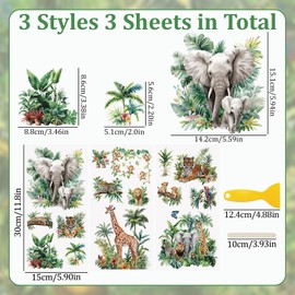 WANDIC 3 Sheets Flora and Fauna Rub on Transfer Stickers Giraffe Decals Elephant Stickers Waterproof Decals,15 * 30CM