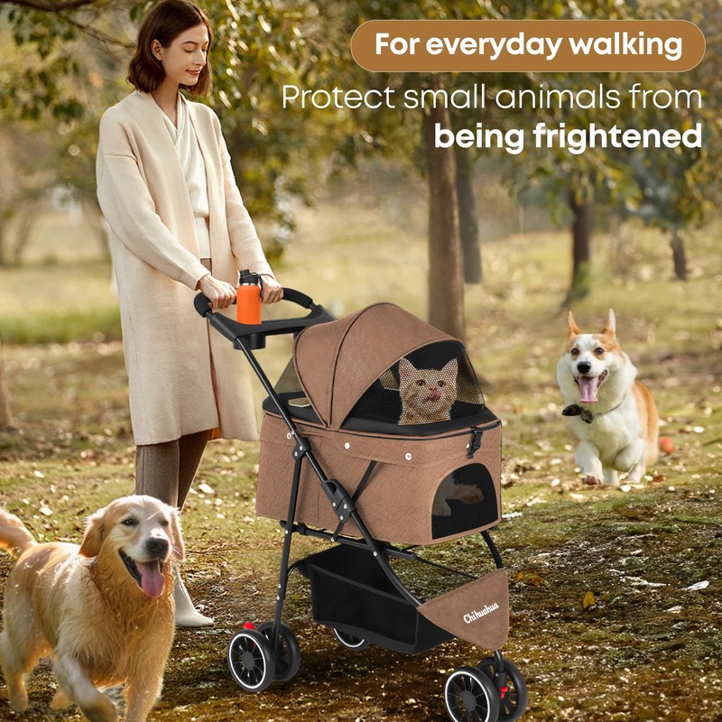 Pet Stroller,Dog Stroller for Small Medium Dogs Cats,3 Wheels,Foldable,with Breathable