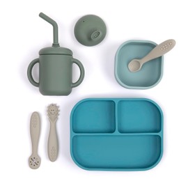 Bella Tunno Little Bites Bundle Baby Feeding Set with Bowl, Plate, Utensils, Cup, Lids; 100% Food-Grade Silicone (Underwater World)