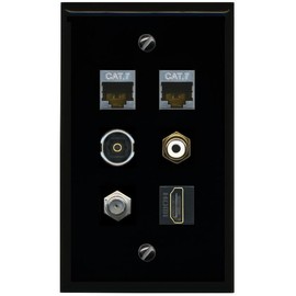 RiteAV 2 CAT7 Coax HDMI RCA White TOSLINK Flat/Solid Wall Plate [Black]