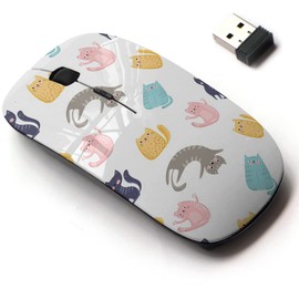 2.4G Wireless Mouse with Cute Pattern Design for All Laptops and Desktops with Nano Receiver - Cute Colorful Cats
