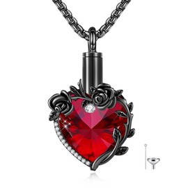DAYLINLOVE Goth Urn Necklaces for Ashes 925 Sterling Silver Gothic Black Rose Heart Shape Pendant Necklace Cremation Memorial Keepsake Jewellery Gifts for Ashes of Loved Ones for Women