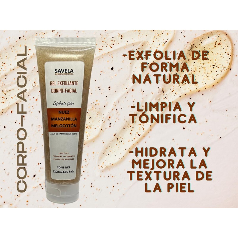 GEL EXFOLIANTE CORPO-FACIAL NUEZ, MANZANILLA Y MELOCOTÓN 120ML/4.05 fl oz.