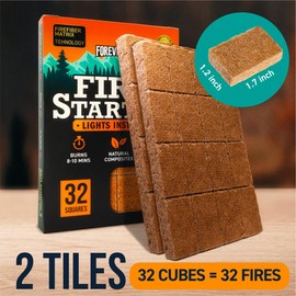 Fire Starter Cubes, 32 pcs - Long Burn & Odorless Fire Starter Squares for Cook-fire, Campfires, BBQ, Grill. Waterproof Fire Starter Kit for Camping, Survival, Fireplace, Chimney, Fire Pit