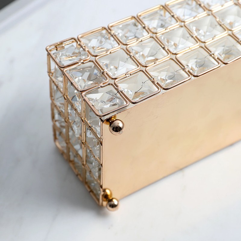 European Style Rectangular Metal Crystal Tissue Box Desktop Decorative Ornaments
