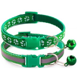Cat Collar with Bell, 2-Pack Basic & Reflective Cat Collar with Bells for XXS Xs Small Pet Dogs Boy Tiny Kitten Girls Animal,Neck 7-12 Inch (Dark Green, Neck 7-12")