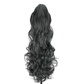 Xyndragh Ponytail Extension, 22" Claw Clip in Ponytail Extensions Long Curly Wavy Ponytail Hair Extension Jaw Clip on Pony Tails Hairpiece for Women (Black)