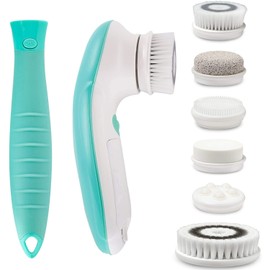 Fancii 7 in 1 Waterproof Electric Facial & Body Cleansing Brush Kit with Handle and 6 Brush Heads - Best Advanced Face Spa Scrub System (Aqua)