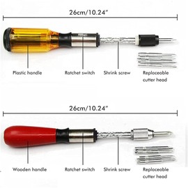 Multi Head Screwdriver Tool, Push Pull Ratchet Screwdriver Adjustment Adjustable Screwdriver Set Spiral Ratchet Screwdriver with 5 Replaceable Heads