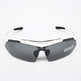 FREE SOLDIER Sports Sunglasses 5 in 1 Polarized Cycling Glasses for Men Women Tactical Military Glasses for Cycling Running Driving UV 400 Protection Golf Sunglasses,White