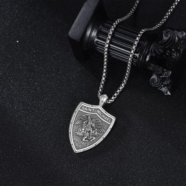 CRMAD Saint Michael Shield Necklace Sterling Silver Religious Protector Pendant St Michael Archangel Jewelry Gifts for Women Men