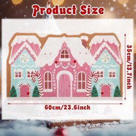 Tinideya Christmas Gingerbread House Doormat Pink Pastel Christmas Welcome Door Mat Gingerbread Artificial Coir Non Slip Entrance Rugs for Indoor Outdoor Bathroom Kitchen Decor 24 x 14 Inch
