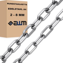 Stainless Steel Chain VA4 Round Steel Anchor Chain Stainless Steel Chain Similar to DIN 766 / DIN 763 (Short Link - 2 mm = 3 Metres)