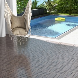 Giantex Interlocking Deck Tiles 18 Pack - 12" x 12" Weatherproof Composite Outdoor Flooring Covering, 18 sq.ft Patio Decking Boards for Balcony, Poolside, Backyard, Garden, Pathway (Rustic Gray)