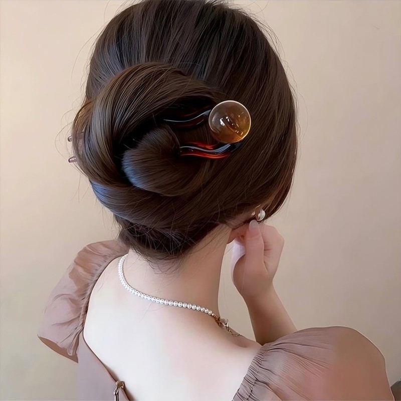 WENJESO Retro Simple Beaded U-Shaped Hair Stick for Women Bun