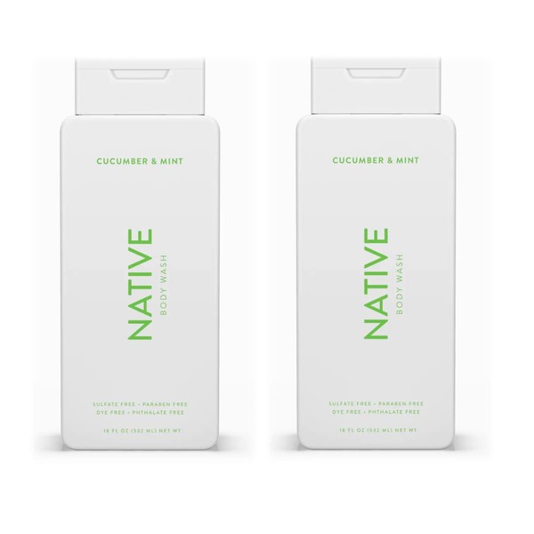 Native Body Wash Contains Naturally Derived Ingredients | For Women & Men, Sulfate, Paraben, & Dye Free Leaving Skin Soft and Hydrated | Cucumber & Mint 18 oz - 2 Pk