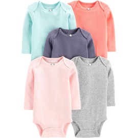Simple Joys by Carter's Baby Girls' Long-Sleeve Bodysuit, Pack of 5, Pink/Navy/Mint Green, 24 Months
