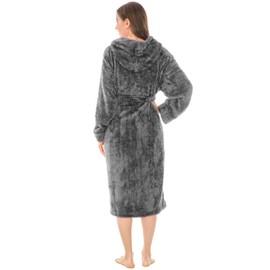 PAVILIA Women Hooded Plush Soft Robe | Fluffy Warm Fleece Sherpa Shaggy Bathrobe (S/M, Gray)