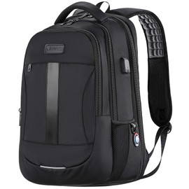 Travel Laptop Backpack, 17 Inch Anti-Theft Work Computer Rucksack Casual Daypack with USB Charging Port, Water Resistant Large College High School Bags for Boys Men Women Black
