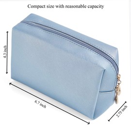 Sohynca PU Leather Cosmetic Bag for Women Minimalism Makeup Bag for Daily Use Portable Storage Purse Small Neat Cosmetic Pouch Water-resistant Toiletry Bag for Travel (Light Blue)