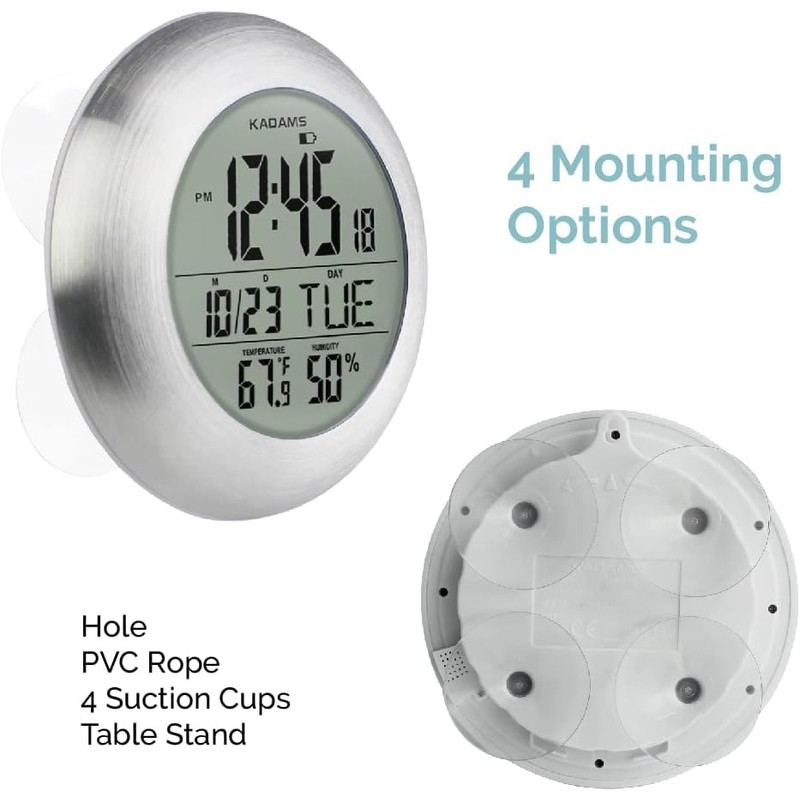 KADAMS Bathroom Shower Digital Wall Clock 9.5'' Kitchen Clock Calendar