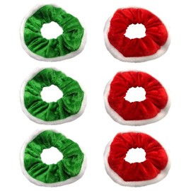 JNAWA 6pcs Christmas Red and Green Faux Fur Edge Hair Scrunchies Elastic Hair Bands Hair Christmas Accessories Hair Ties Ropes for Women Girls.